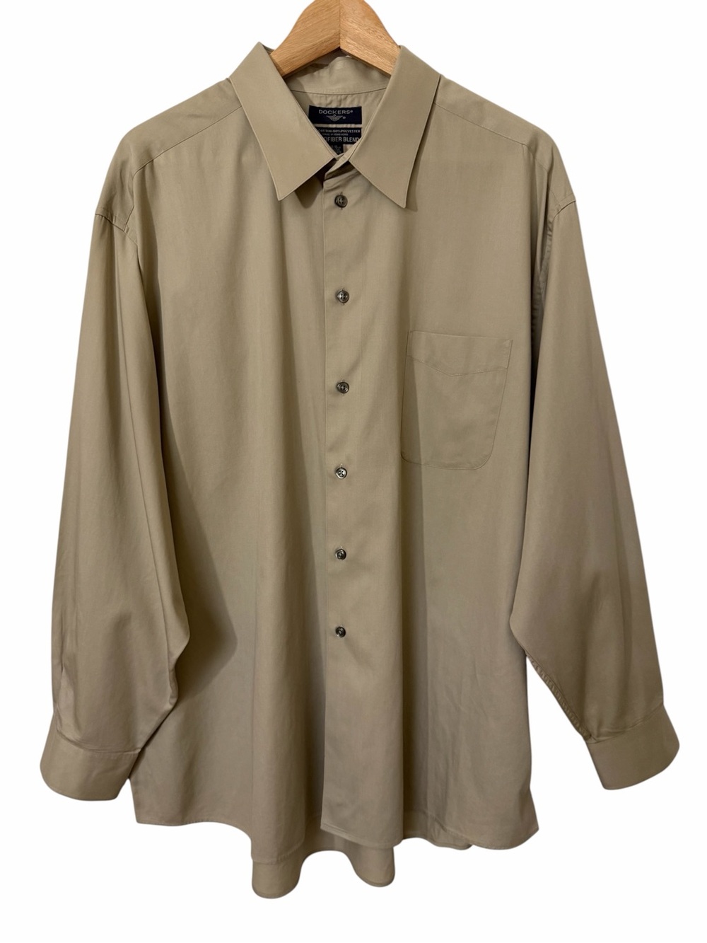 Dockers Shirt Mens Sz 18-18.5 34/35 Beige Microfiber Button Long Slv Pocket 2XL